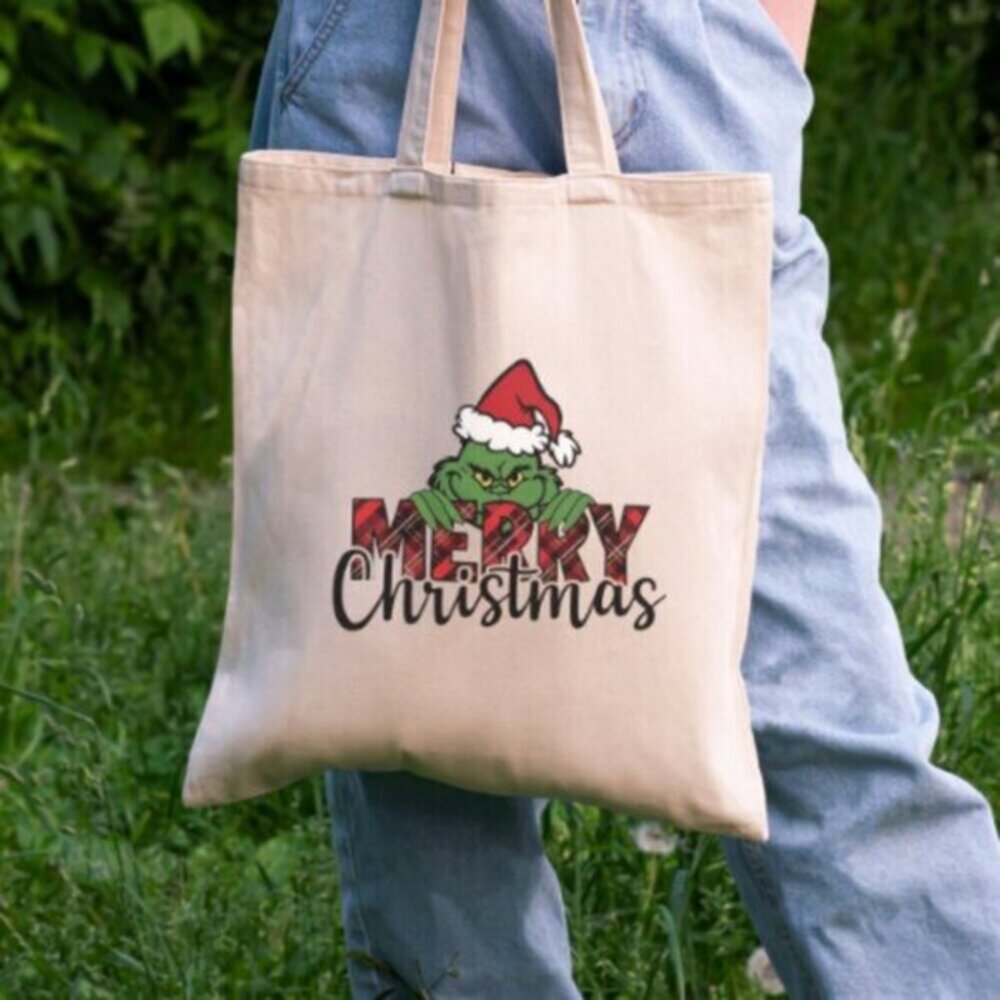 Grinch Merry Christmas Tote Bag 100% Cotton